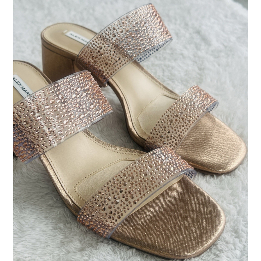 Alex Marie Size 9 Austyn Bronze Rhinestone Dual Straps Dress Slide Sandals NWT